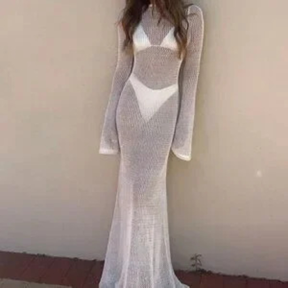 White Women's Sexy Backless Beach Cover-Up